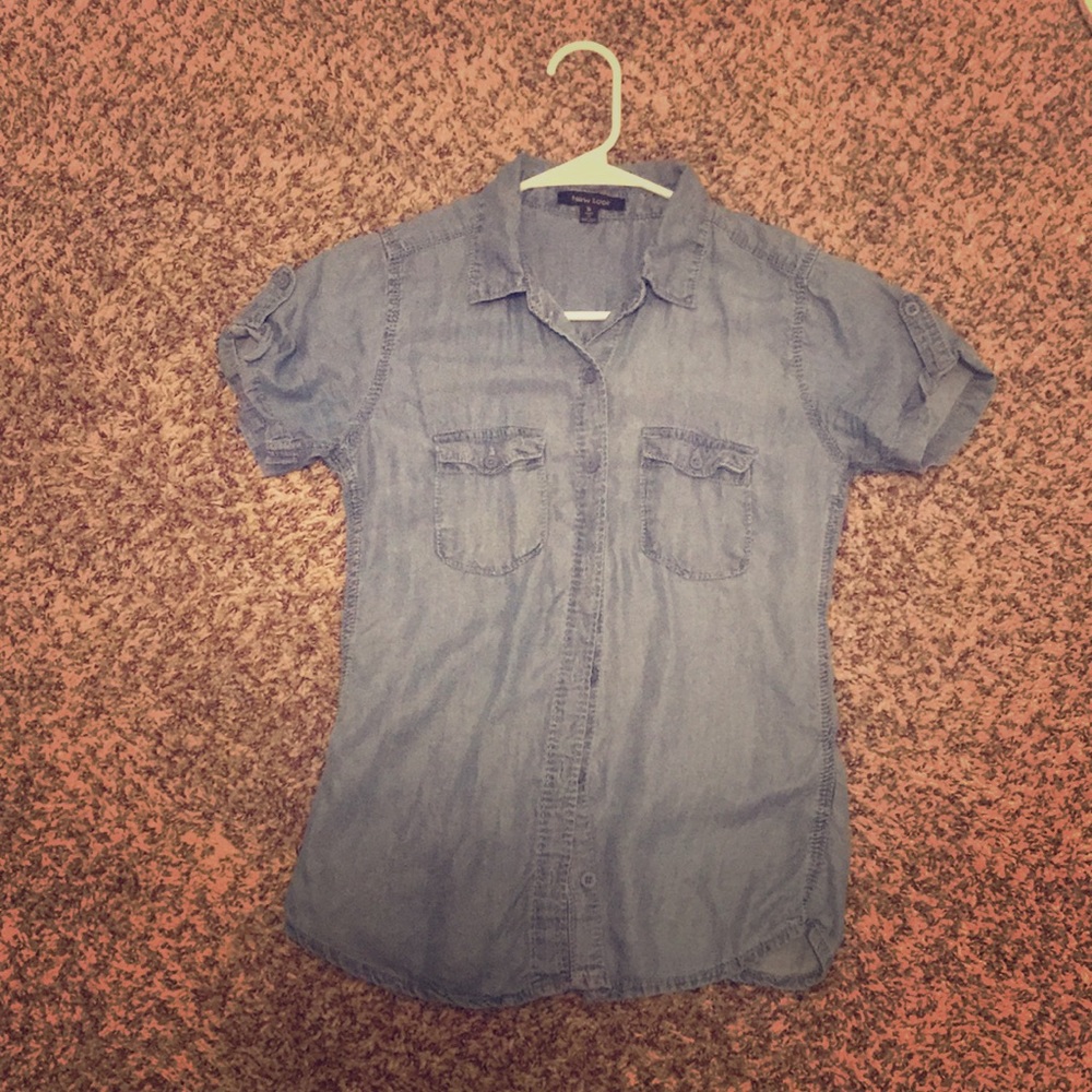 Women's short sleeve jean shirt button up